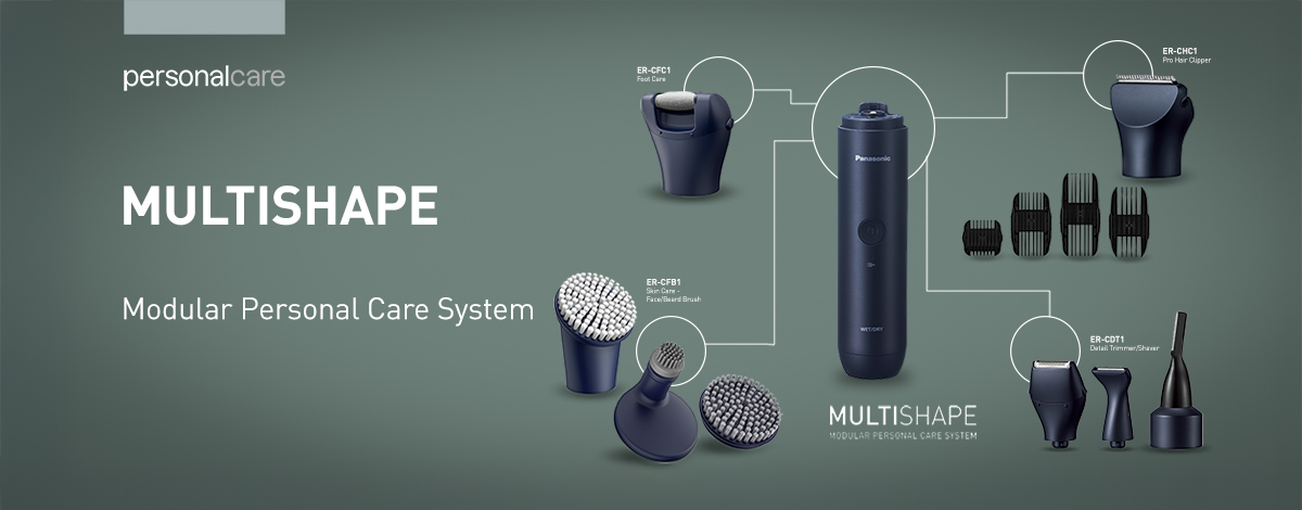 Panasonic MULTISHAPE – Customizable all-in-one grooming system with interchangeable heads for hair, beard, and oral care.